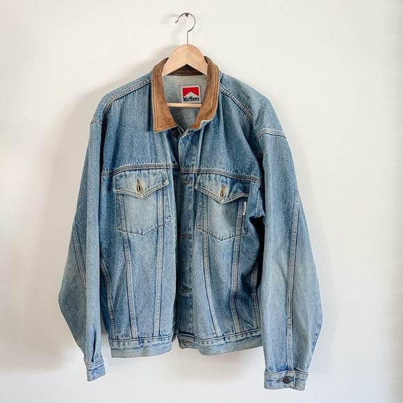 Marlboro Blue Denim Jacket with Brown Collar - Picture 1 of 8
